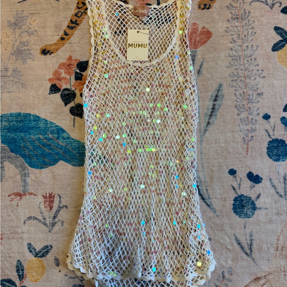 Show me your mumu Cream Sequin Mesh Top